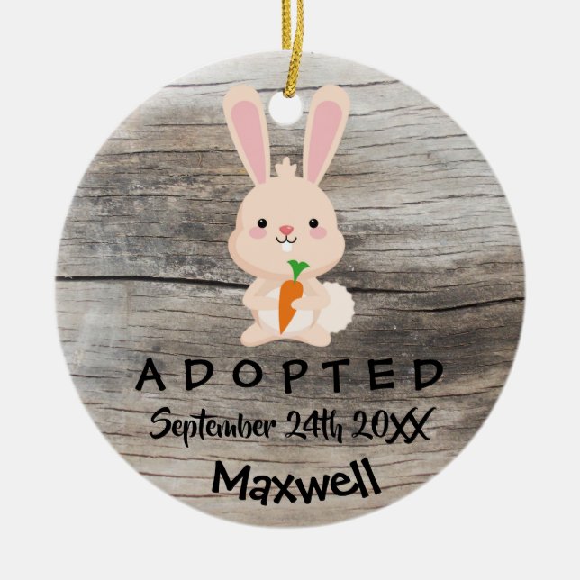 Adopted - Customised Pink Bunny Adoption Gift Ceramic Ornament (Front)
