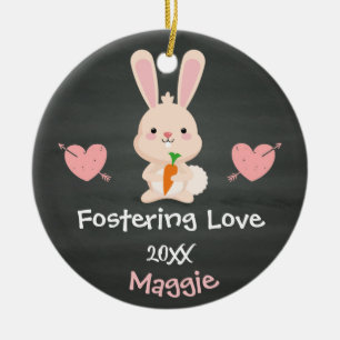 Adopted - Customised Pink Bunny Foster Care Gift Ceramic Ornament