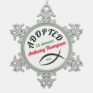 Adopted into a Christian Family! Snowflake Pewter Christmas Ornament