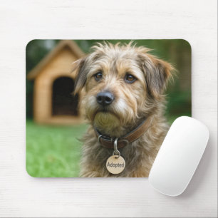 Adopted Scruffy Dog With Dog House Mouse Pad