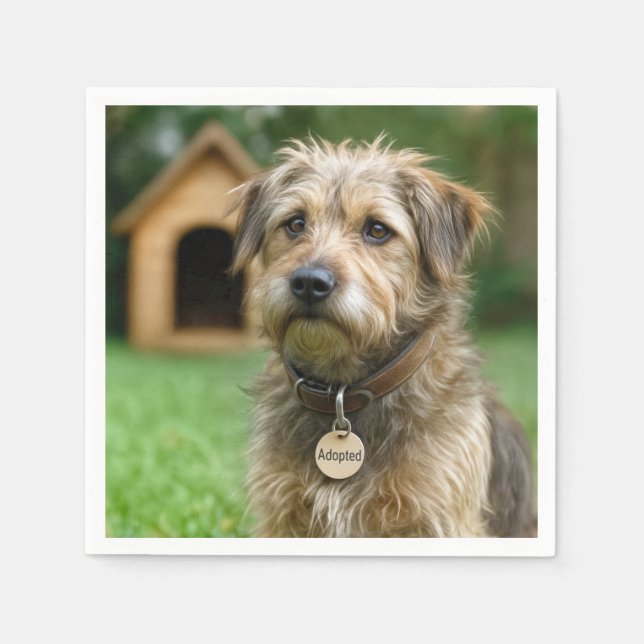 Adopted Scruffy Dog With Doghouse Napkin (Front)