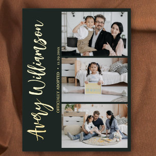 Adoption Announcement Modern 3 Photo Foil Postcard