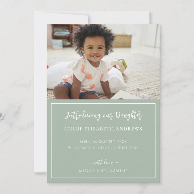 Adoption Announcement Sage Green and White Stripe (Front)