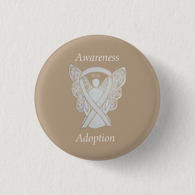 Adoption Awareness Angel White Ribbon Custom Pin (Front)