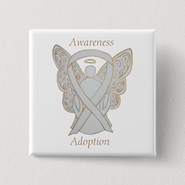 Adoption Awareness Angel White Ribbon Custom Pin (Front)