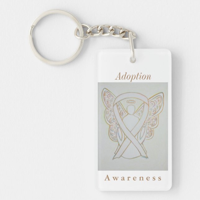 Adoption Awareness White Ribbon Angel Keychain (Front)