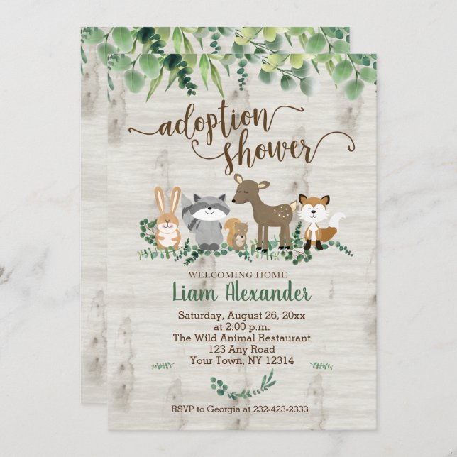 Adoption Baby Shower Woodland Animals Invitation (Front/Back)