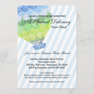 Adoption Boy Baby Shower, blue hot air balloon Invitation