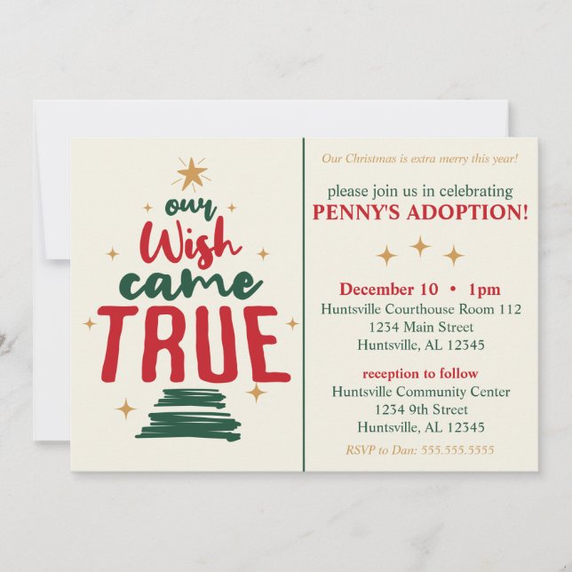 Adoption Celebration Christmas Our Wish Came True Invitation (Front)