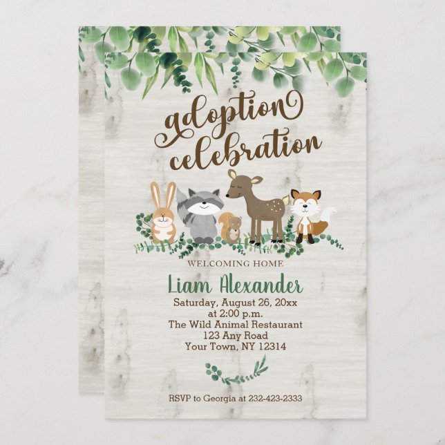 Adoption Celebration Shower Woodland Animals Invitation (Front/Back)