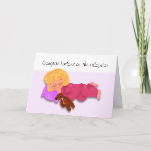 Adoption Congratulations, Sleeping Girl with Teddy Card