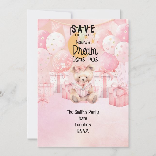 Adoption Foster Child  Girl pink theme party  Invitation (Front)