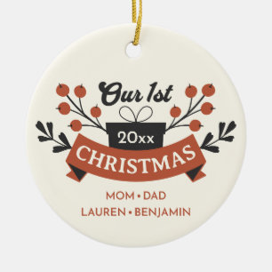 Adoption "Our First Christmas" Modern Keepsake Ceramic Ornament