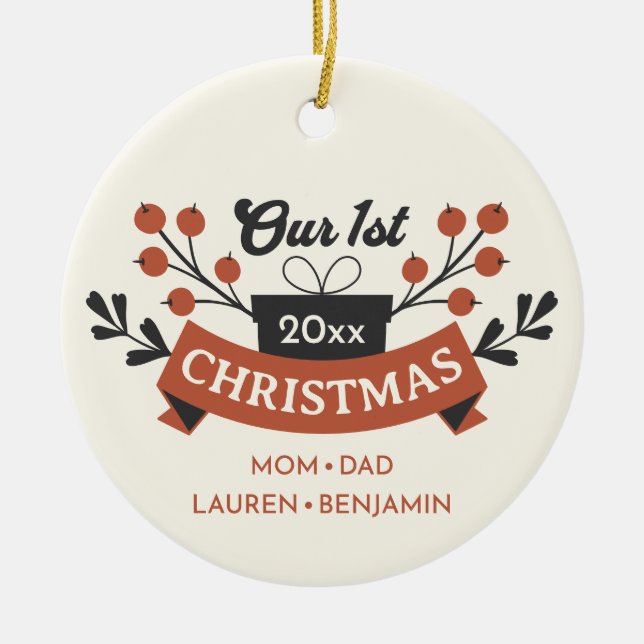 Adoption "Our First Christmas" Photo Back Keepsake Ceramic Ornament (Front)