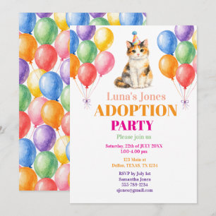 Adoption Party Gotcha day Calico Cat Pet Invitation