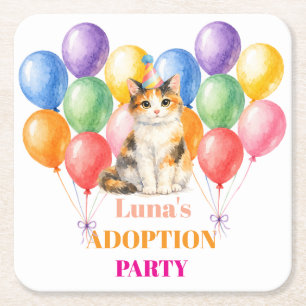 Adoption Party Gotcha day Calico Cat Pet Square Paper Coaster