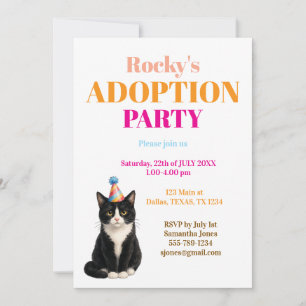 Adoption Party Gotcha day Tuxedo Cat Pet Invitation