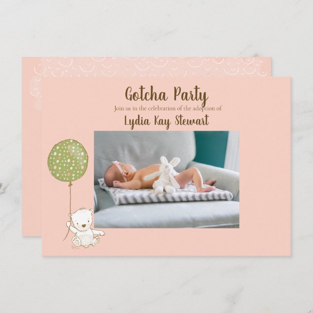 Adoption Party "Gotcha" Party for Girl Personalise Invitation (Front/Back)