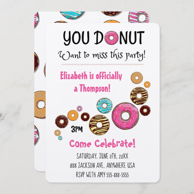 Adoption Party Modern Pink Doughnut Party Invitation (Front/Back)