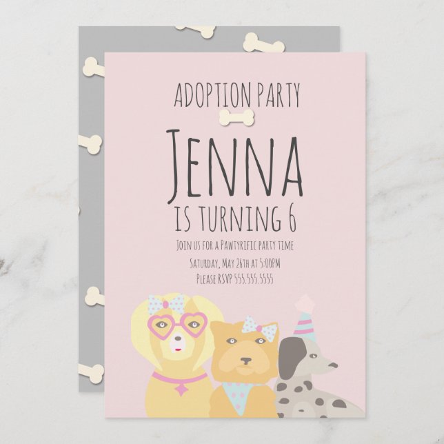Adoption Pet Dog Puppy Birthday  Party Invitation (Front/Back)
