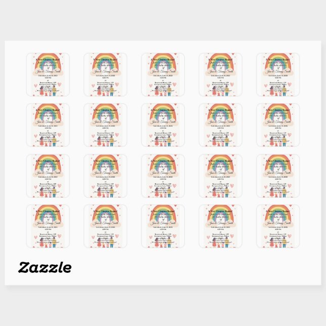 Adoption Rainbow Baby Shower Square Sticker (Sheet)