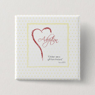 Adoption, Religious, Yellow Dots with Red Heart 15 Cm Square Badge