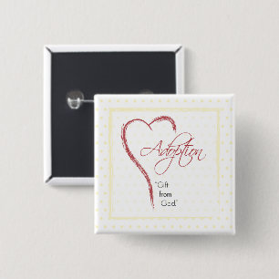Adoption, Religious, Yellow Dots with Red Heart 15 Cm Square Badge