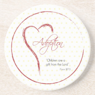 Adoption, Religious, Yellow Dots with Red Heart Coaster