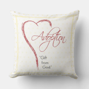 Adoption, Religious, Yellow Dots with Red Heart Cushion