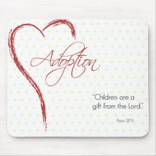 Adoption, Religious, Yellow Dots with Red Heart Mouse Pad