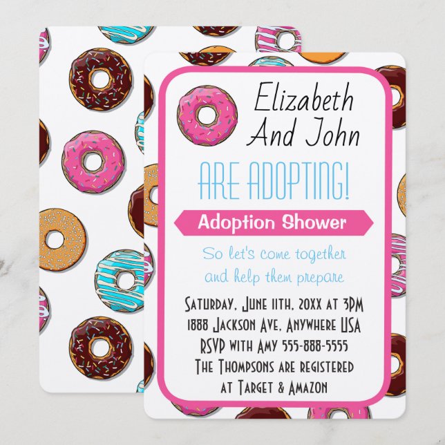 Adoption Shower Modern Pink Doughnut Party Invitation (Front/Back)