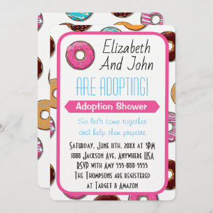 Adoption Shower Modern Pink Doughnut Party Invitation