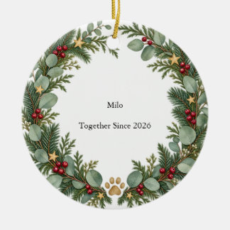 Adoption Year Evergreen Circle Ceramic Ornament