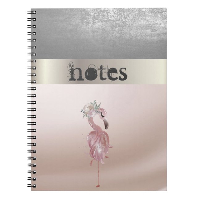 Adorabe Pink Flamingos Flower Notebook (Front)