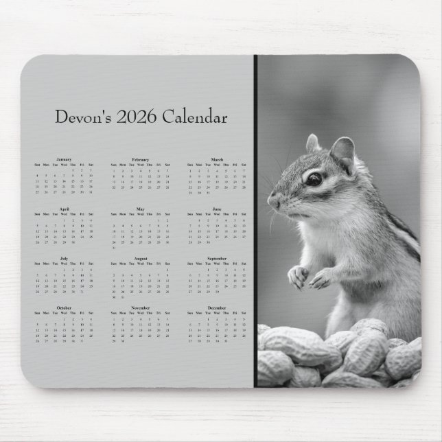 AdorablChipmunk: Customize full year 2025 calendar Mouse Pad (Front)