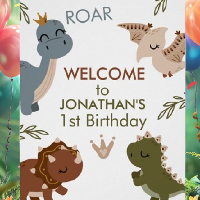 Adorable 1st Birthday Boho Dinosaurs Poster (Celebrate your little one's milestone with our Adorable 1st Birthday Boho Dinosaurs Poster!)