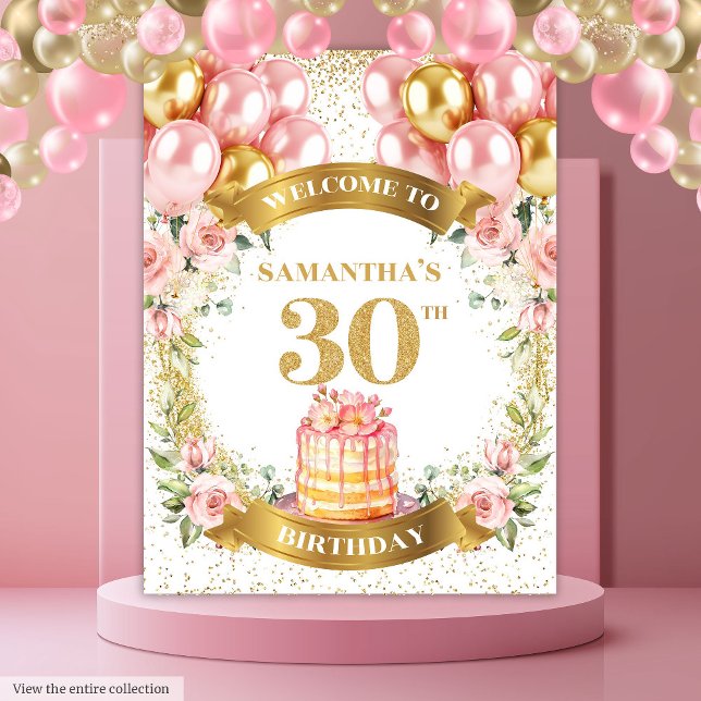 Adorable 30th Birthday Blush Gold Party Display Tapestry (Adorable 30th Birthday Blush Gold Party Display)