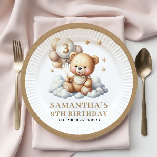 Adorable 3rd Birthday Teddy Bear Gold Plates Set