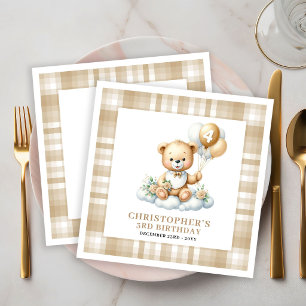 Adorable 4th Birthday Teddy Bear Gold Napkins
