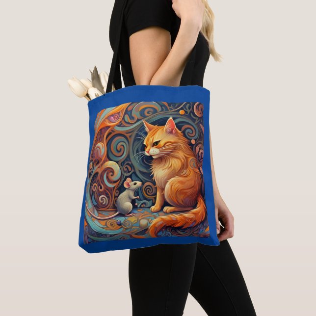 Adorable Abstract Cat & Mouse Tote Bag (Close Up)