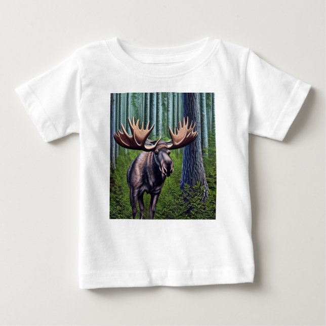 Adorable Abstract Little Moose Baby T-Shirt (Front)