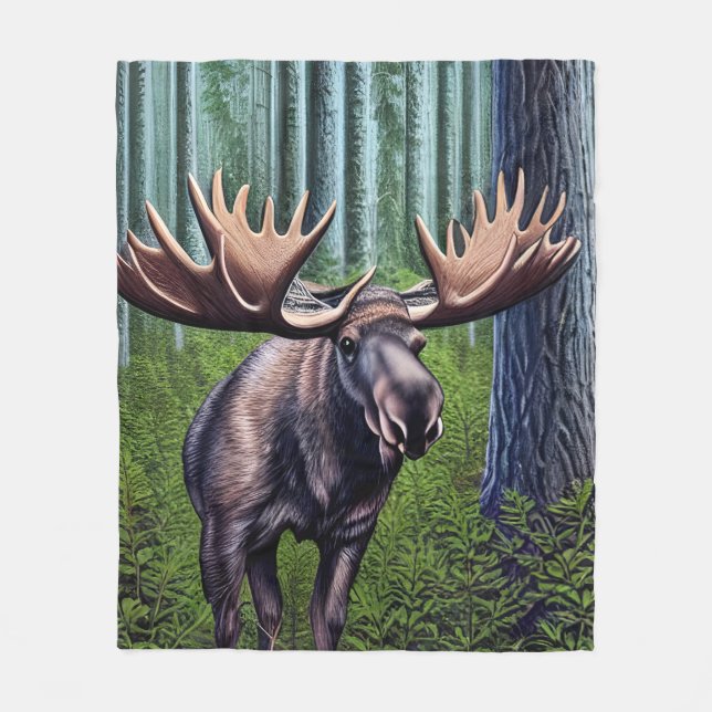 Adorable Abstract Little Moose Fleece Blanket (Front)