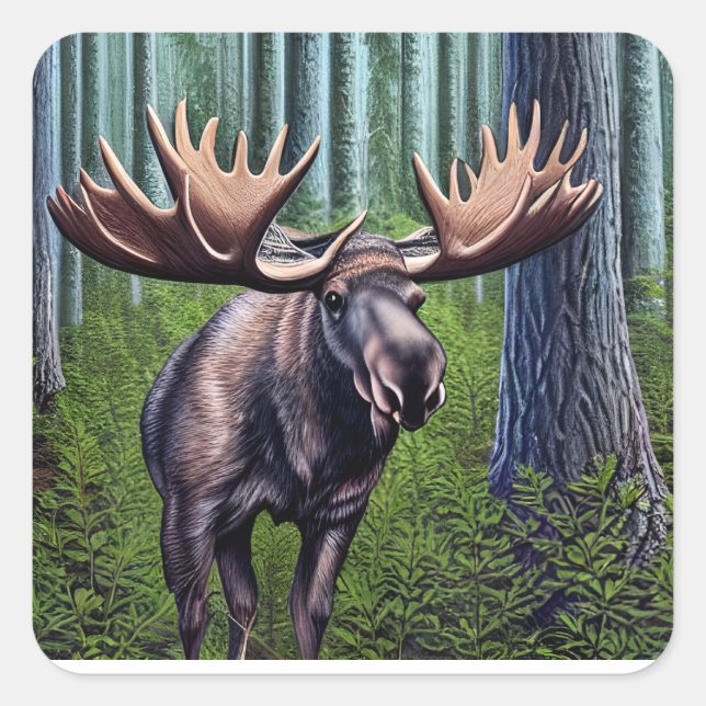Adorable Abstract Little Moose Square Sticker (Front)