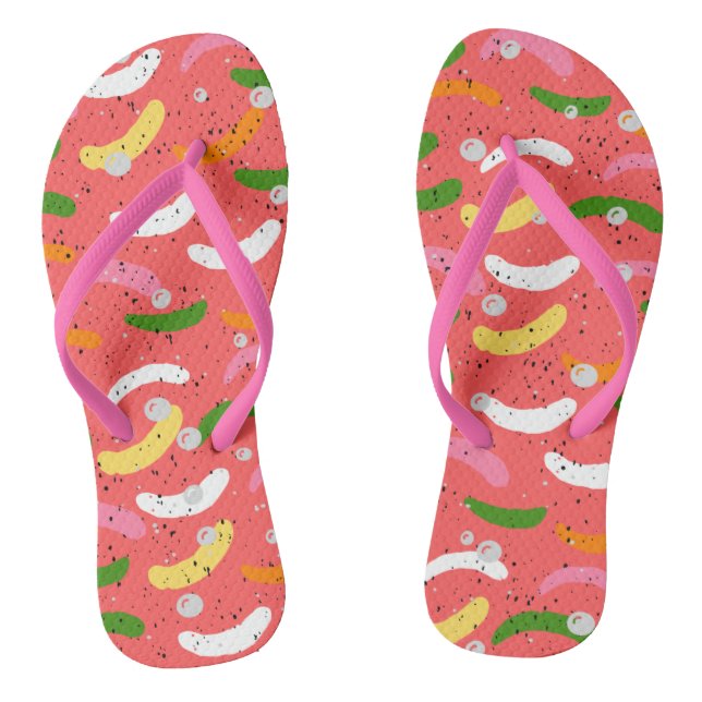 Adorable abstract pattern cute pink white green thongs (Footbed)
