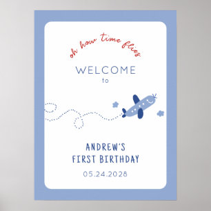 Adorable Aeroplane How Time Flies Birthday Party  Poster