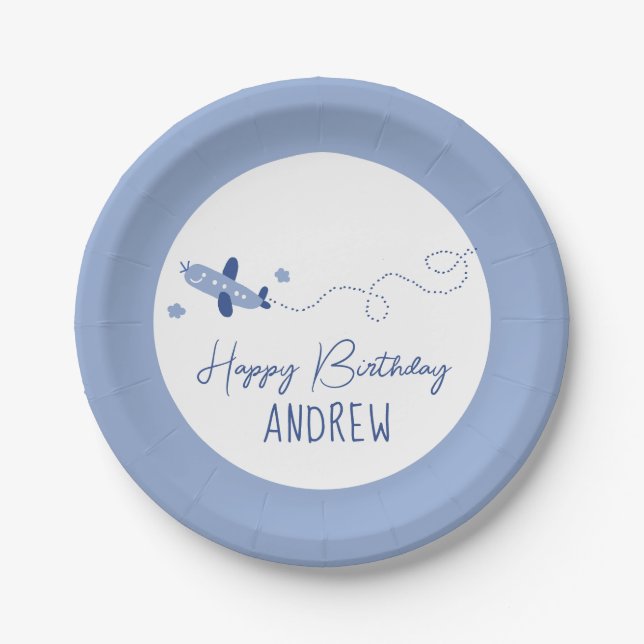 Adorable Aeroplane How Time Flies First Birthday  Paper Plate (Front)