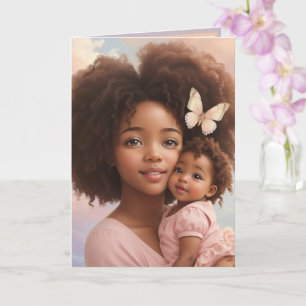 Adorable African American Baby Girl & Mum Pastel Card