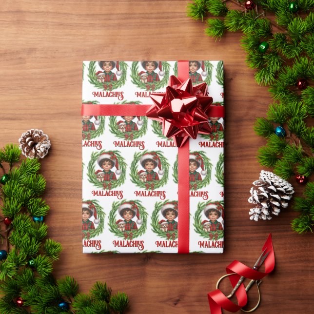 Adorable African American Boy in Christmas  Wrapping Paper (Holiday Gift)
