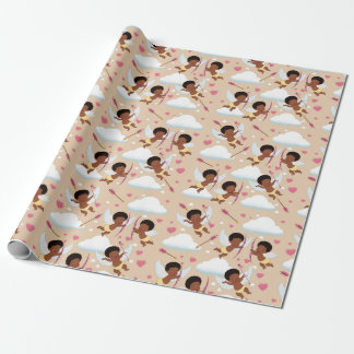 Adorable African American Cherub with Hearts  Wrapping Paper