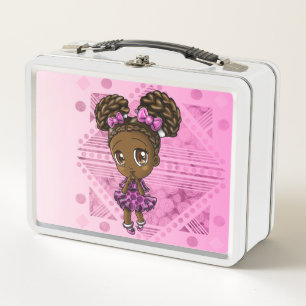 Adorable African American Girl Metal Lunch Box